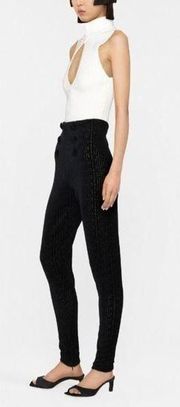 Balmain Womens Black Jacquard Monogram Velvet Skinny Leg Zipper Trousers 12 / 44