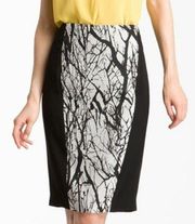 Rachel Roy Pencil Skirt Work Black White Lined Womens Size 6 Tree Branch Print