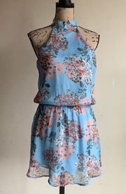 Line + Dot Rudi Blue Floral Blouson Mini Dress
