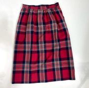 Pendleton Vintage Red Wool Plaid Pleated Aline Midi Skirt