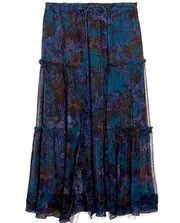 NEW Coach Navy Blue Silk Maxi Skirt with Slits size 0