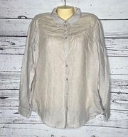 Sigrid Olsen NWT Size M Neutral Roll-Tab Sleeve 100% Linen Button Down Shirt Top