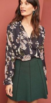 Anthropologie  Dolan Black Floral Metallic Split Neck Tassel Top Size Medium