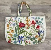 Estee Lauder Multicolor Floral Print Canvas Open Tote Bag Approximate 19" X 13"