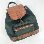 Vintage Unisex Leather Canvas Mini Convertible Shoulder Bag Backpack Green Mini