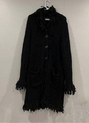 Nine West Woman Y2K Black Fringe Long Cardigan XXL