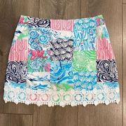 Lilly Pulitzer 15” Marigold Multi Osterville Patchwork Skort Skirt Size 2