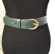 Embroidered Bridle Stitch Belt Green Brass