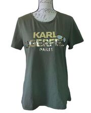 Karl Lagerfeld Gold and Cotton Green Shirt Size Medium