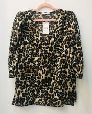 NWT  V-NECK PUFF SLEEVE leopard/ cheetah Blouse sz Medium.