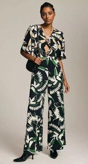 NEW Farm Rio Anthropologie Botanical Toucan Jumpsuit Wide Leg Cut Out Small