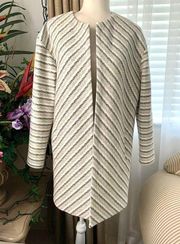 Pendleton Virgin/Lamb Wool Striped Open Front Coat in Cream/Gray