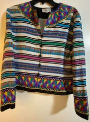 VINTAGE Adrianna Papell Silk Geometric Striped Patterned Jacket Women's Sz 12