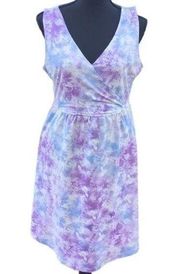 Eddie Bauer V Neck Sleeveless Shift Dress Pastel Tye Dye Women's Medium Like New