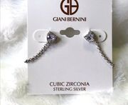 NWT Giani Bernini Sterling Silver & Cubic Zirconia Heart w Chain Earrings