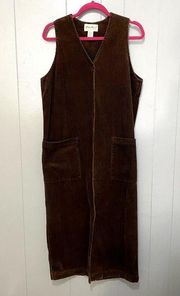 Vintage 90s  Brown Corduroy Button-down Sleeveless Maxi Dress S