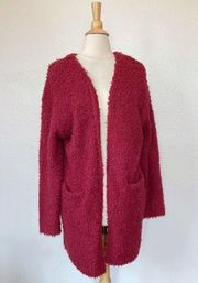 Red Fuzzy Open Front Cardigan