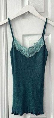 Michael Stars Teal Green Shimmer Lace Trim Y2K Tank Top One Size Fits Most OSFM