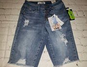 Nwt YMI High-Rise Bermuda Curvy Fit Button Front Distressed Jean Shorts Size 1