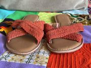 Crevo Women's Anise Suede Braided Flat Sandals Red Orange Coral Size 11