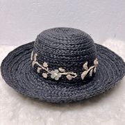 Liz Claiborne floral summer black natural straw hat one size