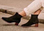 Sezane Black Suede Chelsea Pull on JULES BOOTS sz 37 US 7