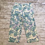 August Silk Crop Capri Pants Palm Leaf Blue Large