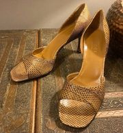 snakeskin (?) open toe heals size 8.5