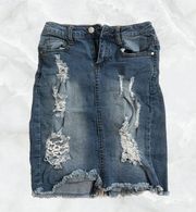 Fashion Nova Ripped Denim Mini Skirt with Pockets