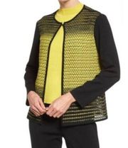 Ming Wang Petite Black & Yellow Printed Knit Cardigan Sweater MP