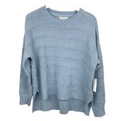 NEW Cupcakes and Cashmere Dusty Blue Textured Knit High Low Hem Sweater Size LG