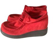 Y2K lower east side Chukka suede leather Moc toe boots red lace up shoes Sz 8.5