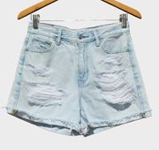 American Eagle Blue Distressed Ripped Mom Short Denim Jean Shorts