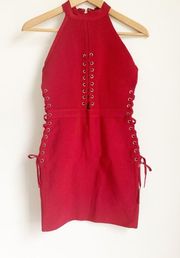 NBD x NAVEN Jada Lace-Up Dress in Samba Red NWT Bodycon