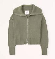 Abercrombie Green Double Zip Ribbed Knit Cardigan