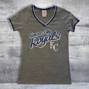 5th & Ocean KC Royals Grey Ringer T Shirt Womens M Distressed Logo Hosmer #35