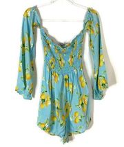 ASOS Swim | Blue Lemon Print Off-The-Shoulder Swim Romper Coverup