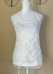 Body Central White Sheer Lace Racerback Tank Top Small