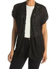 Catherine Malandrino Womens Black Slub Open Cardigan Sweater