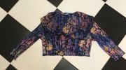 Vintage 90s Y2K  Cropped Bolero Crinkled Satin Shrug Floral sz Med