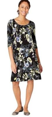 J Jill Wearever Allium Moonlit Garden Floral Stretch Dress Women’s Medium‎