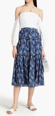 Ulla Johnson Auveline Tiered Floral Print Silk/Cotton-Blend Jacquard Midi Skirt