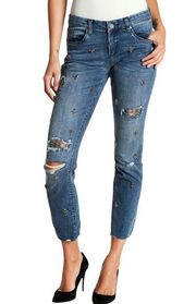 Blank NYC Crop Girlfriend Embellished Jeans - Blue - 25