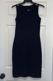 St. John Collection Black Knit Sleeveless Bodycon Dress with gold button detail