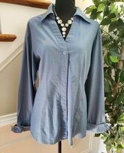 Ashley Stewart Womens Blue Cotton Collared Long Sleeve Button Up Shirt Size 16W