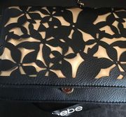 Bebe Laser Cut Black on Gold Crossbody Gold Chain