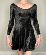 90s Marnie West Balletcore Crushed velour scoop neck mini dress black