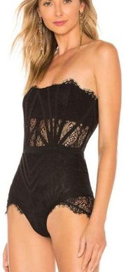 NWT X By NBD Strapless Sheer Lace Brad Bodysuit Black Women's Size Small