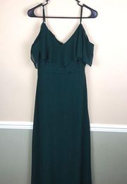 Birdy Grey Women’s Forest Green Chiffon Ruffle Top Hanging Sleeve Maxi Dress