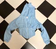 MM Couture Baby Blue Cropped Corset Bustier Style Zip Up Hoodie Cinched Waist M